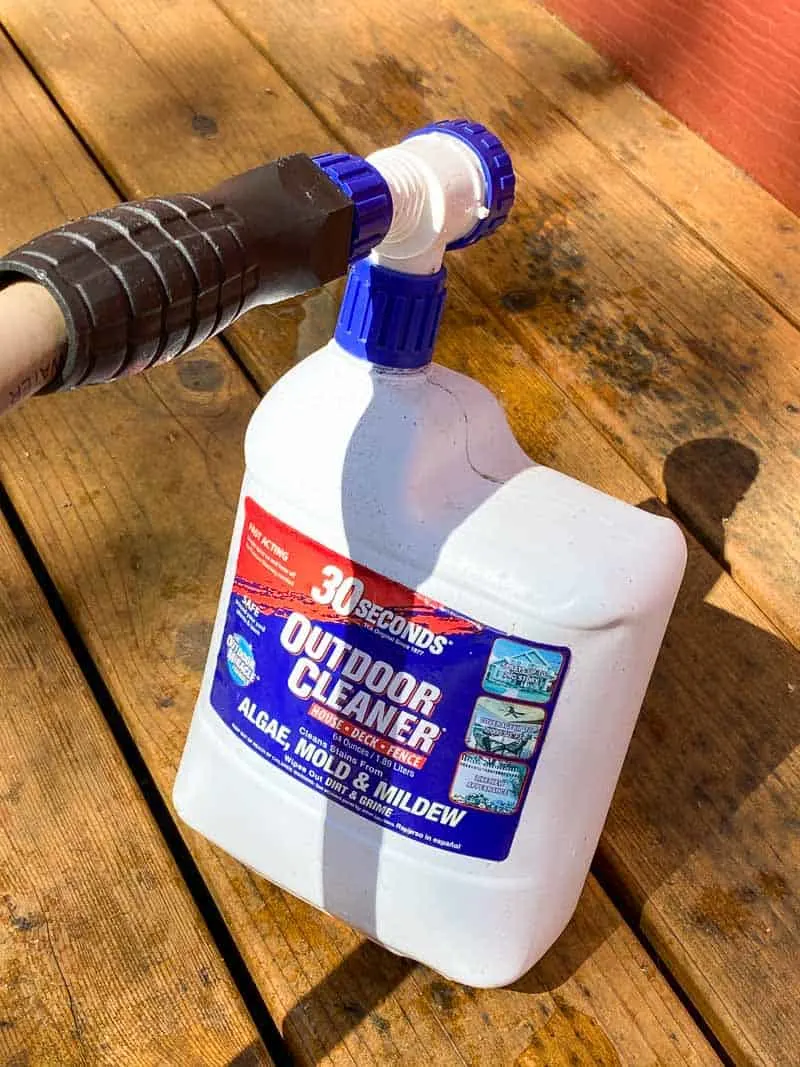 30 seconds Outdoor Cleaner on hose to clean outside of gutters