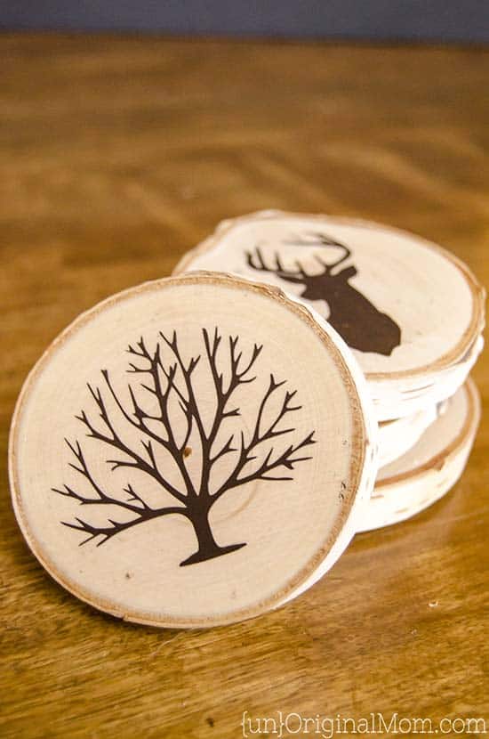 DIY Wood Coasters  Wood Slice Winter Coasters 