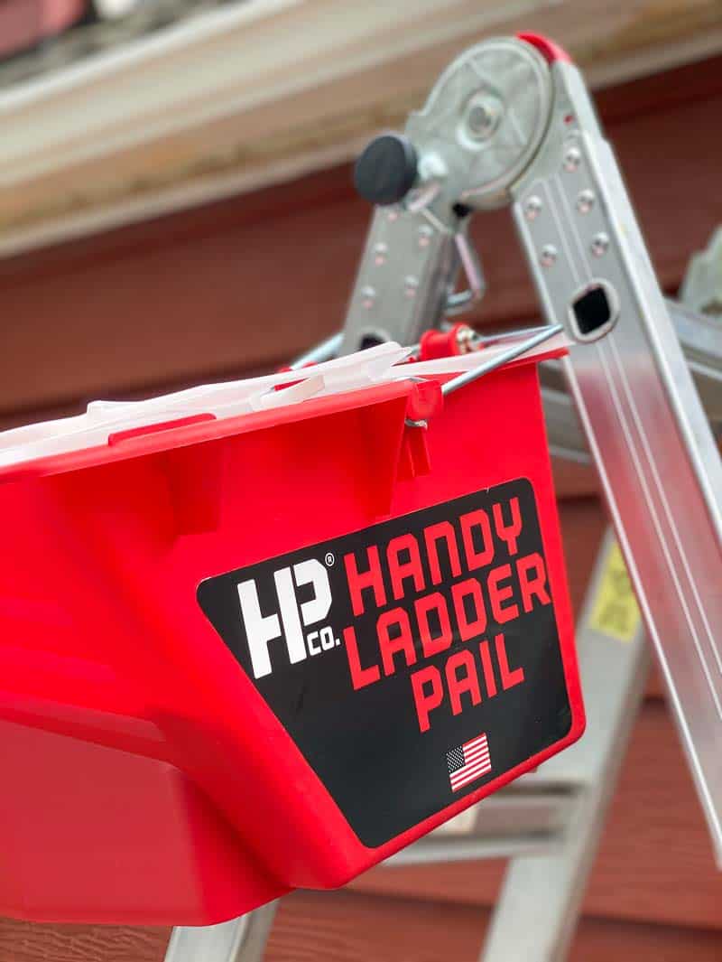 Handy Ladder Pail on top rung of ladder