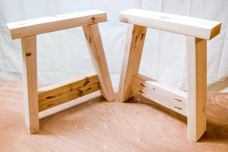 legs for DIY farmhouse bench made with 2x4s