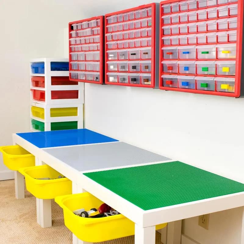DIY lego table with storage bins