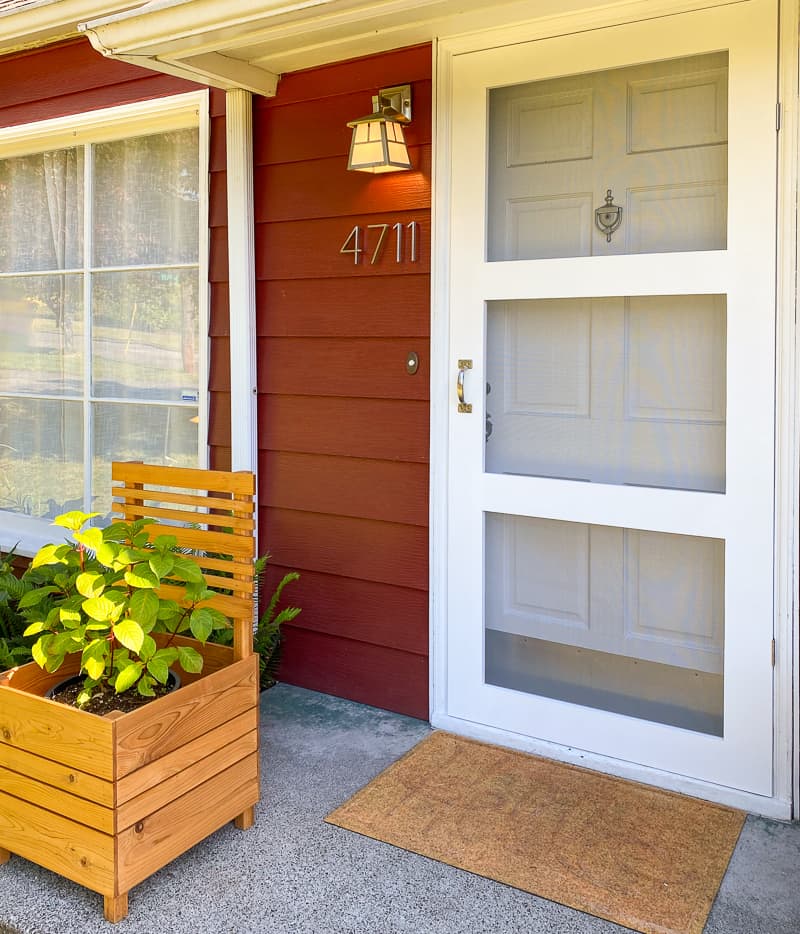 DIY screen door with matching front window and planter box