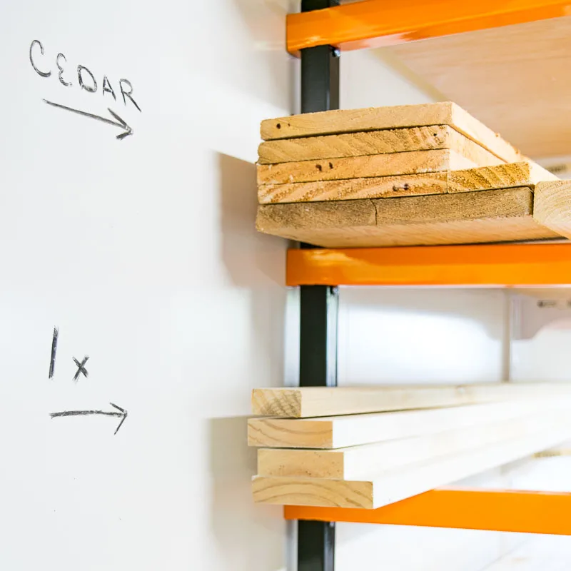 lumber rack with whiteboard wall