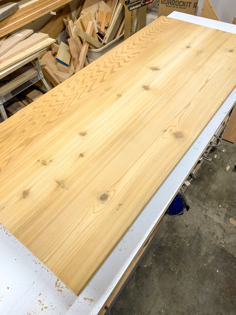cedar bench top with paint stripped off