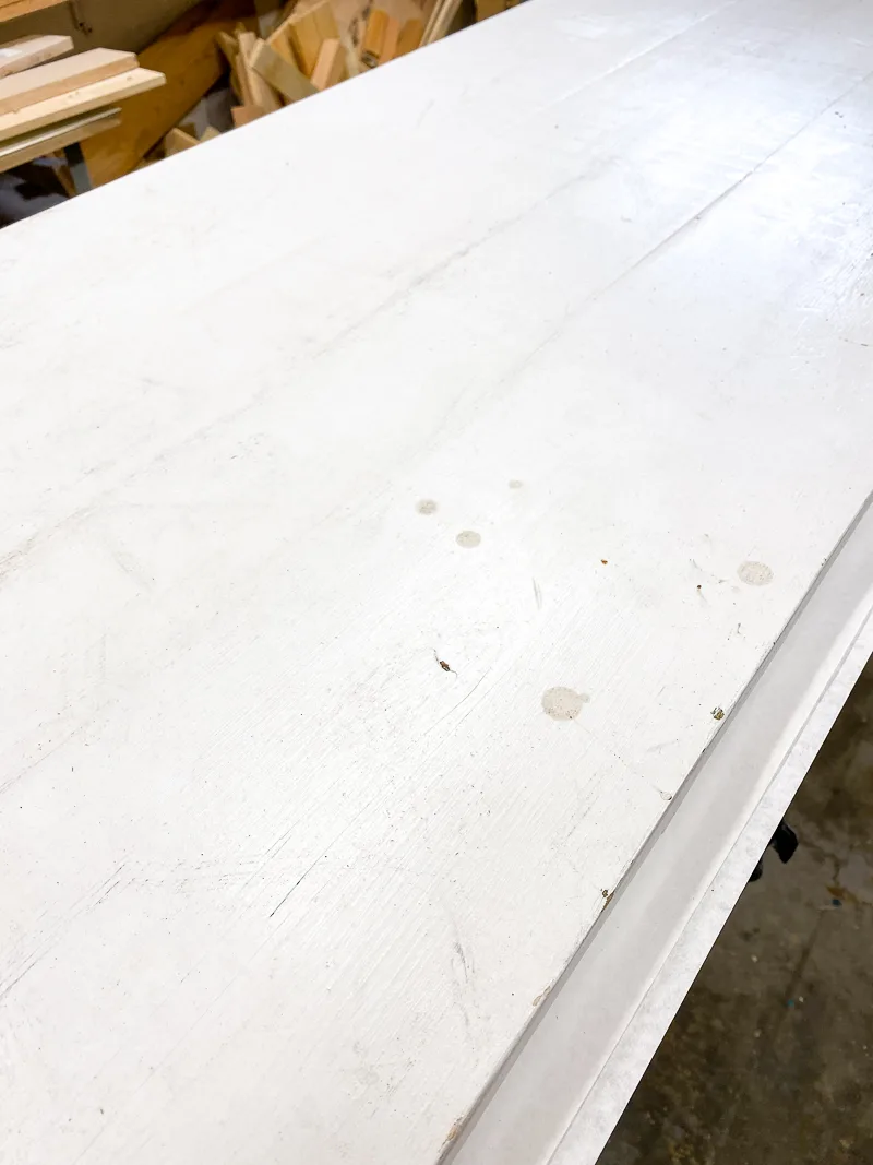 white paint on cedar bench top