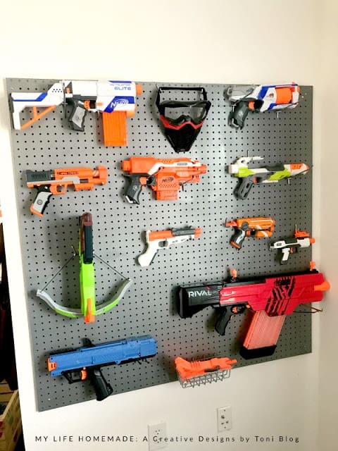 pegboard Nerf gun storage