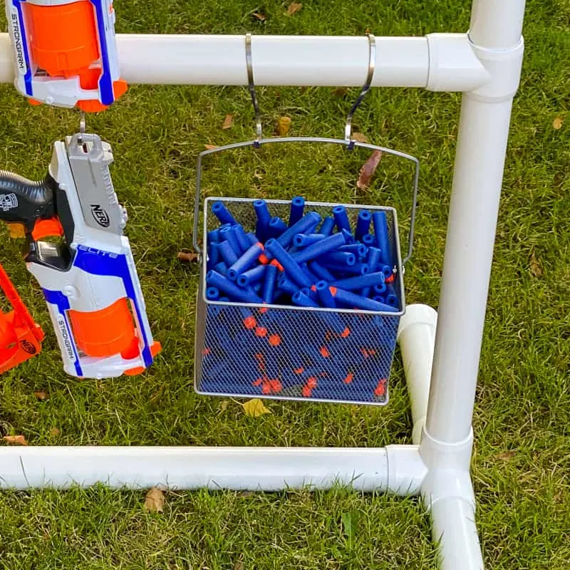 hanging basket with Nerf darts