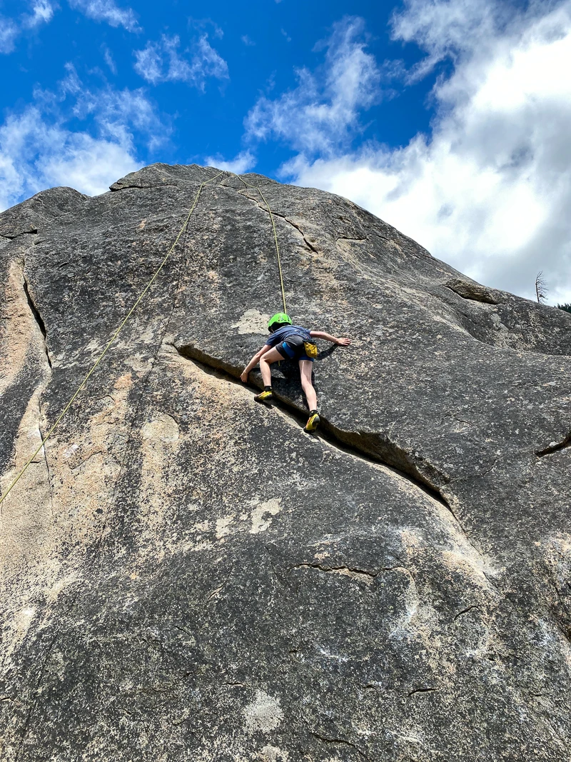 outdoor rock climbing on a large crack