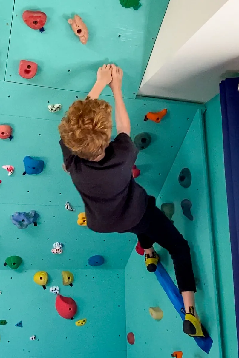 wooden climbing hold on DIY climbing wall