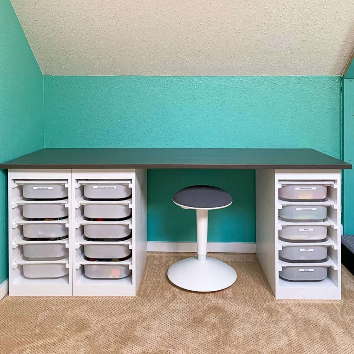 DIY Lego desk with 15 storage bins