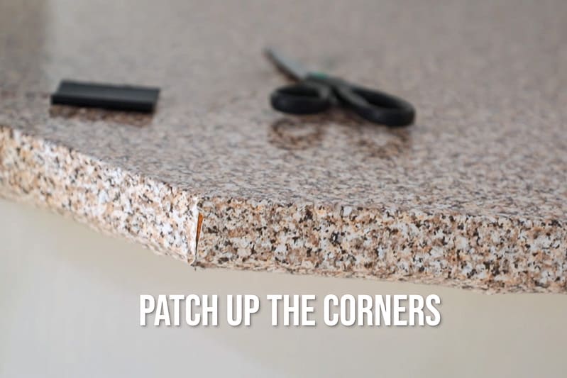 corner of countertop contact paper with gap