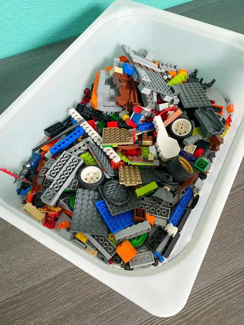 jumbled drawer full of Lego pieces