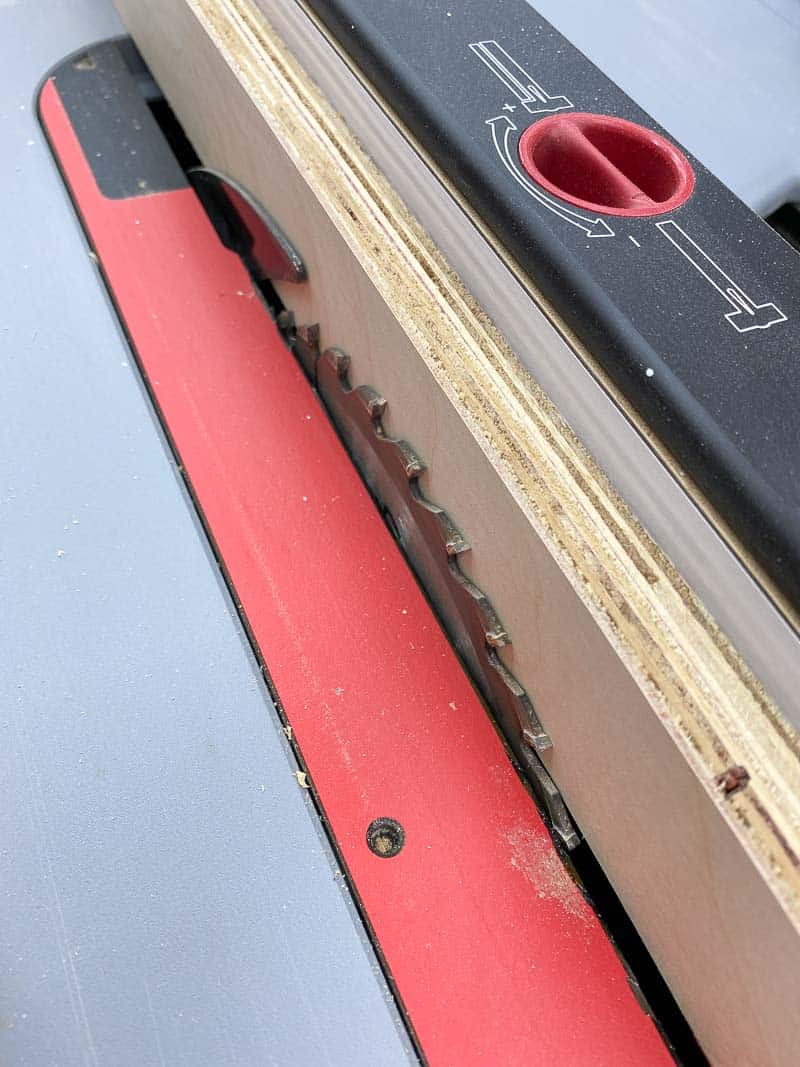 setting table saw to the thickness of the plywood for the Lego desk drawer runners