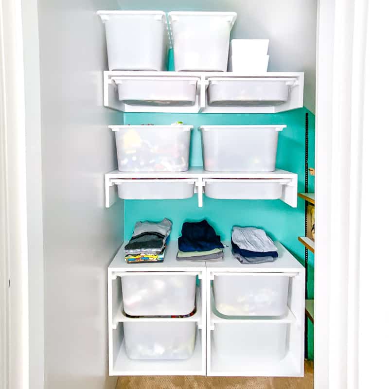 DIY custom closet with IKEA Trofast wall storage