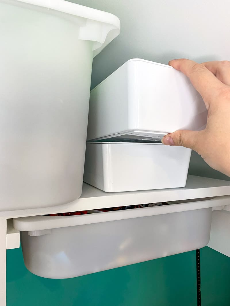 custom closet with small stacking bins