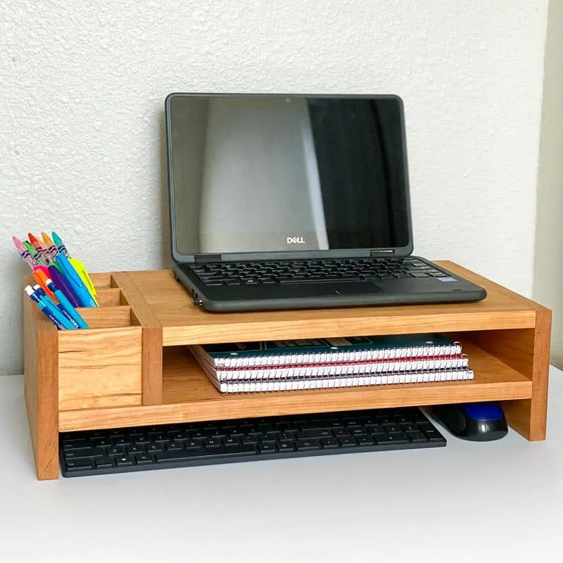 DIY monitor stand with shelf for keyboard and mouse