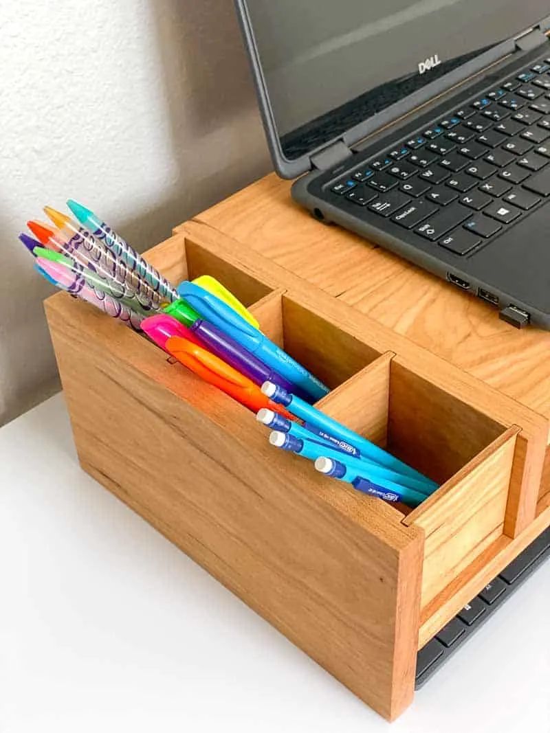 DIY laptop stand with pencil storage