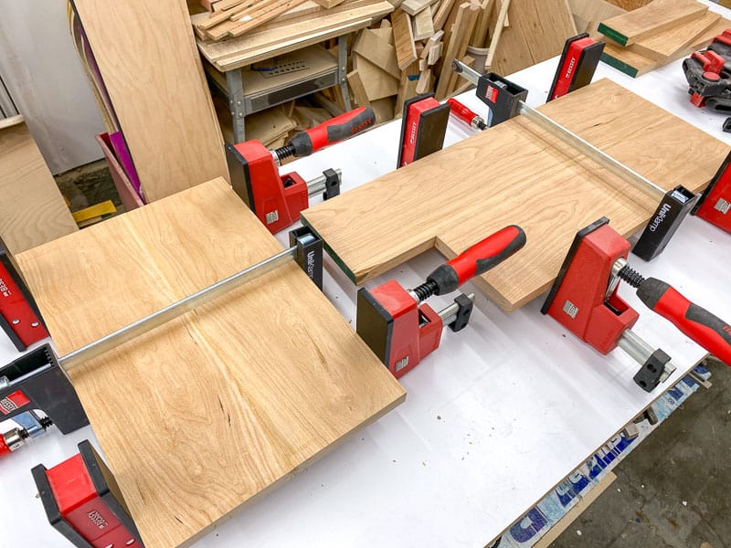 wood boards in clamps