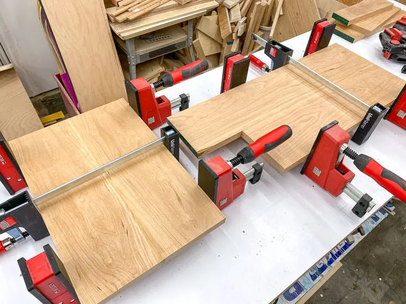 wood boards in clamps