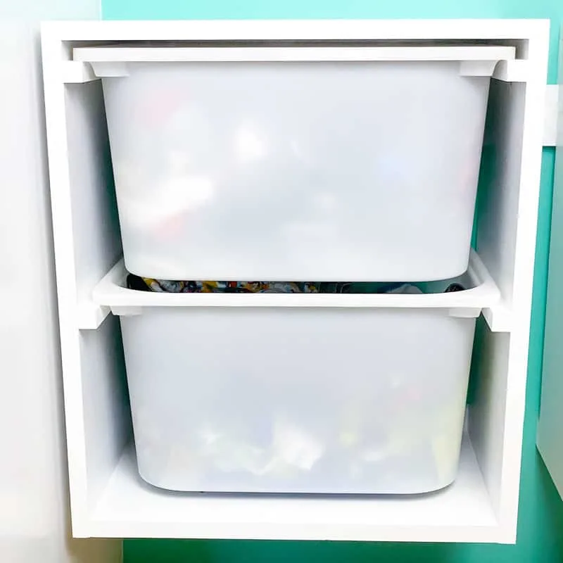 DIY wall mount storage bins in closet