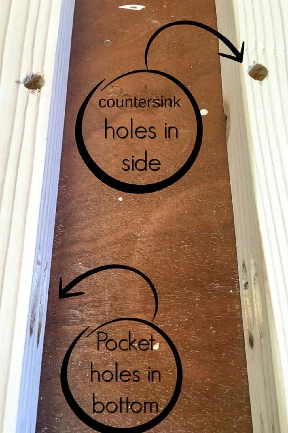 image showing placement of countersink headboard holes and where pocket holes line up