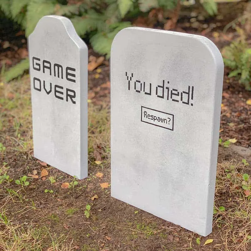 DIY Halloween tombstones in yard