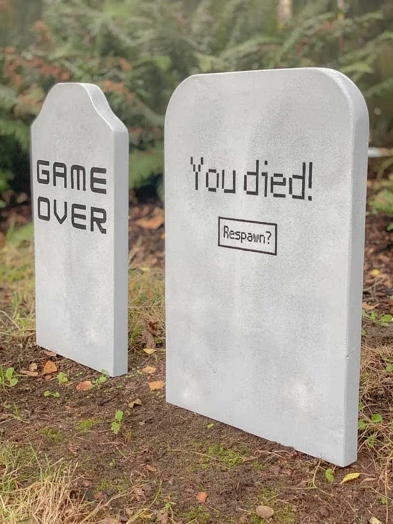 DIY Halloween tombstones with funny sayings
