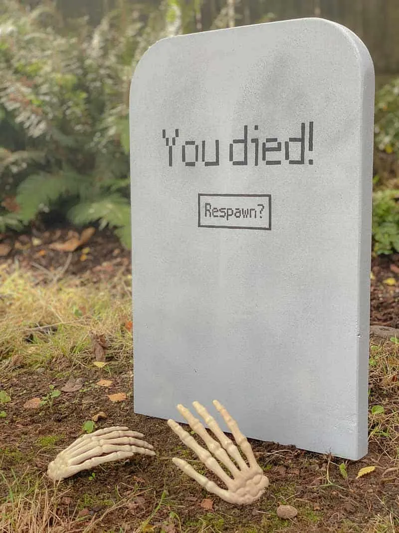 DIY Halloween tombstone with skeleton hands