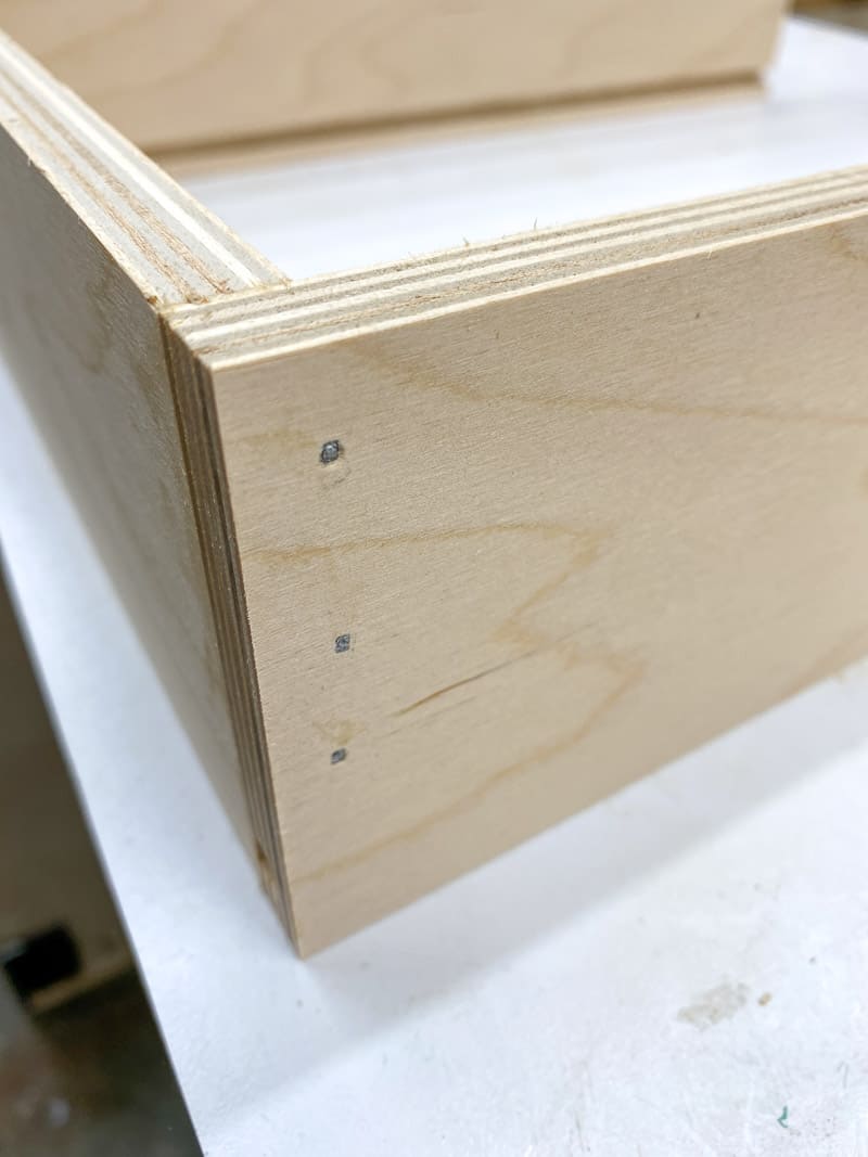 drawer box with sides nailed in place