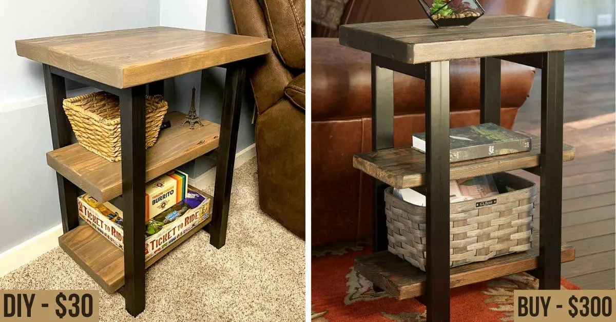 Buy versus DIY comparison of rustic end table