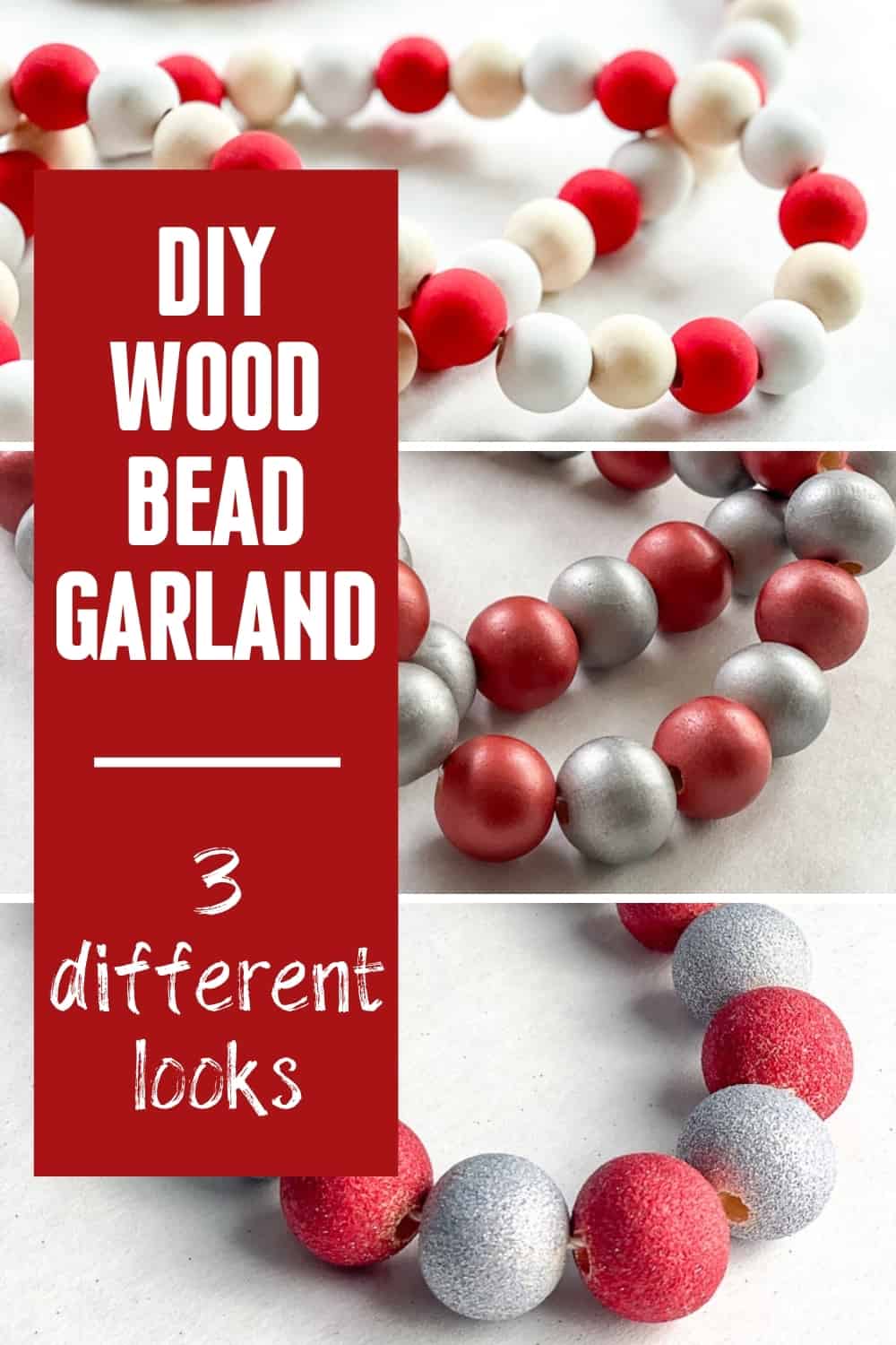 wooden beads painted three different ways