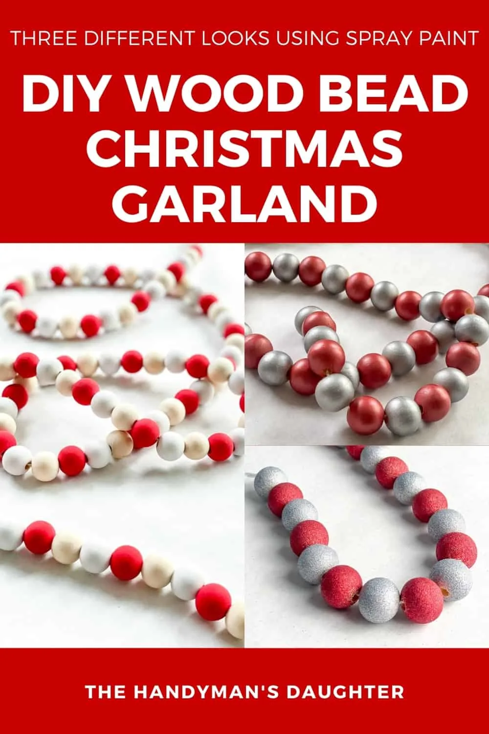DIY wood bead Christmas garland - 3 different looks using spray paint