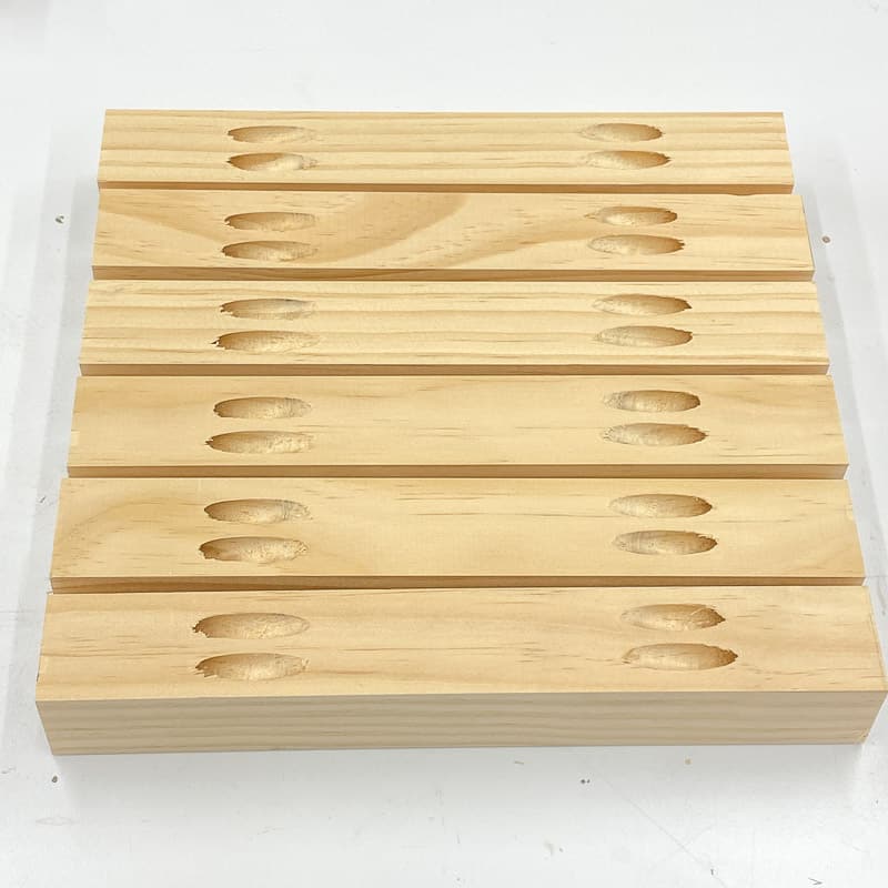 pocket holes in both ends of six boards