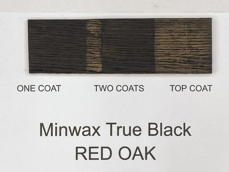 Minwax True Black wood stain on red oak