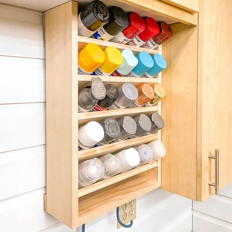 spray paint storage rack with space for 25 cans