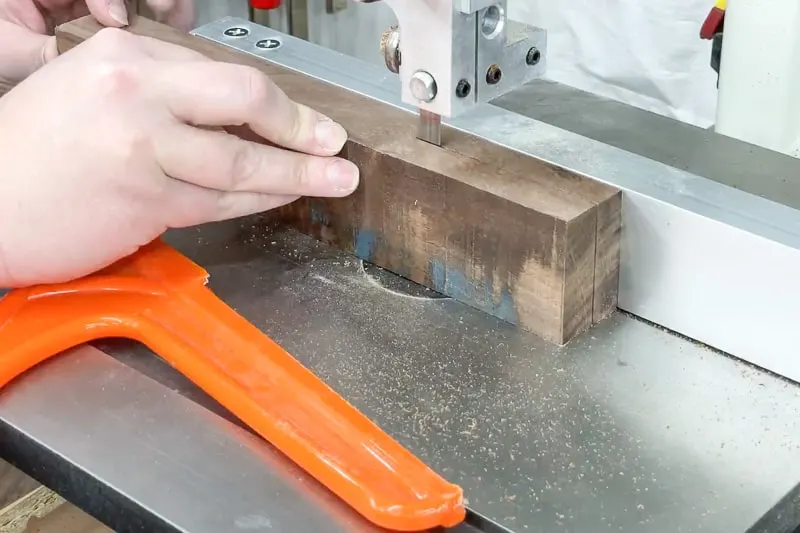 resawing walnut lumber for sides of dice tray with a bandsaw