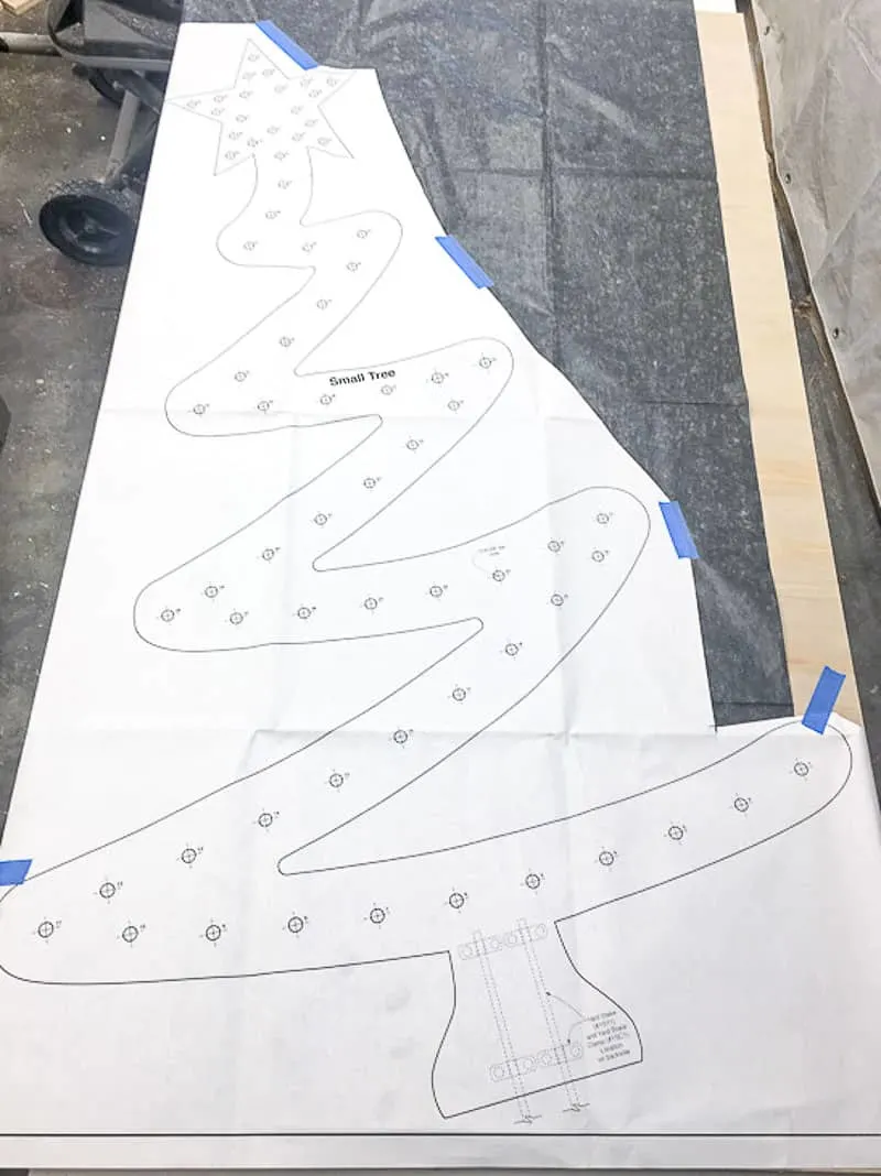 DIY wooden Christmas tree template on carbon tracing paper