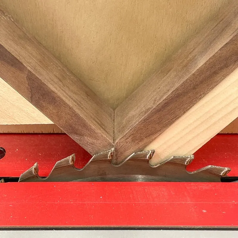 table saw blade height adjusted for spline jig