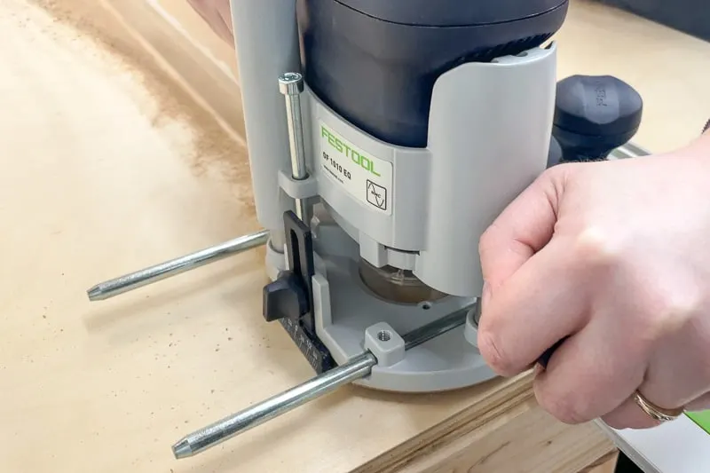 cutting groove for t track in miter saw stand top with a router