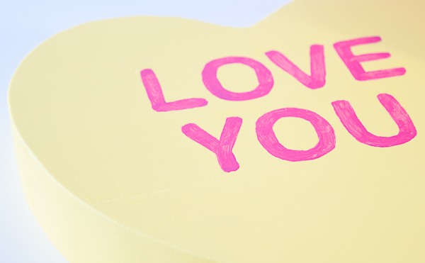 close up of lettering on conversation hearts decor