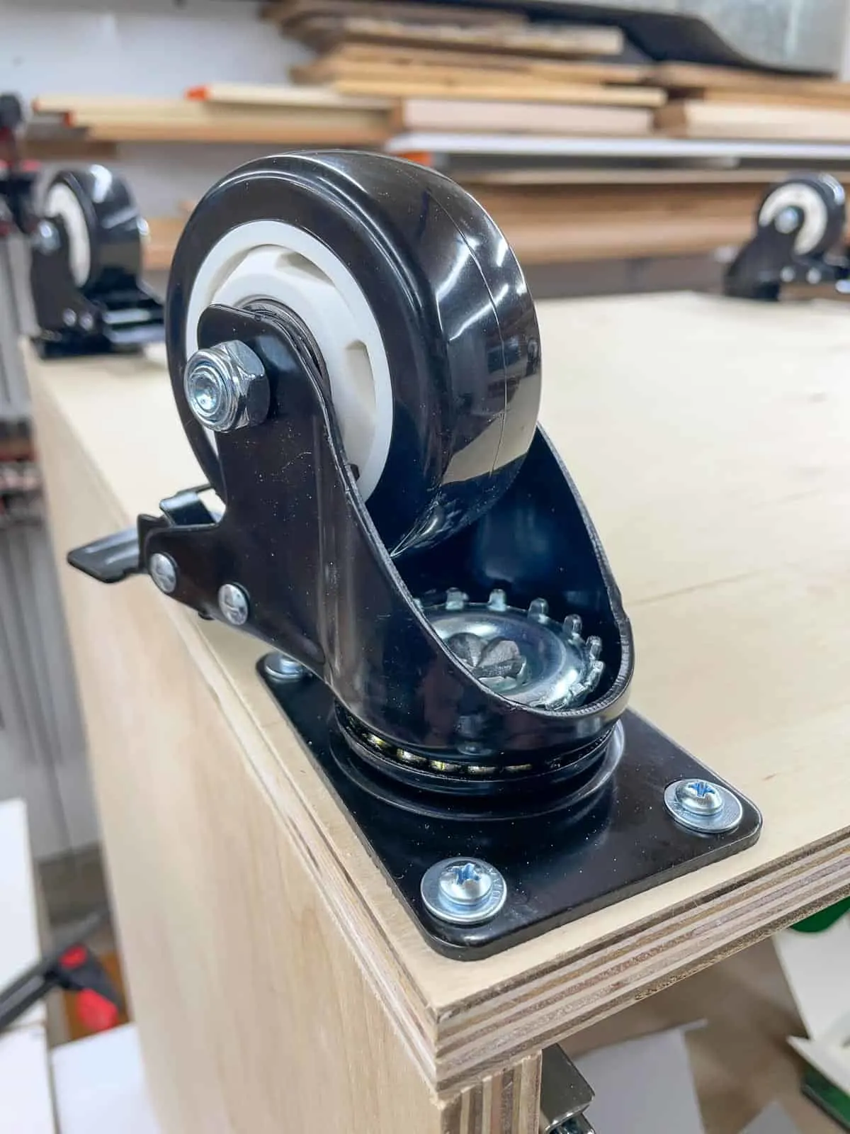 locking casters installed on router table bottom
