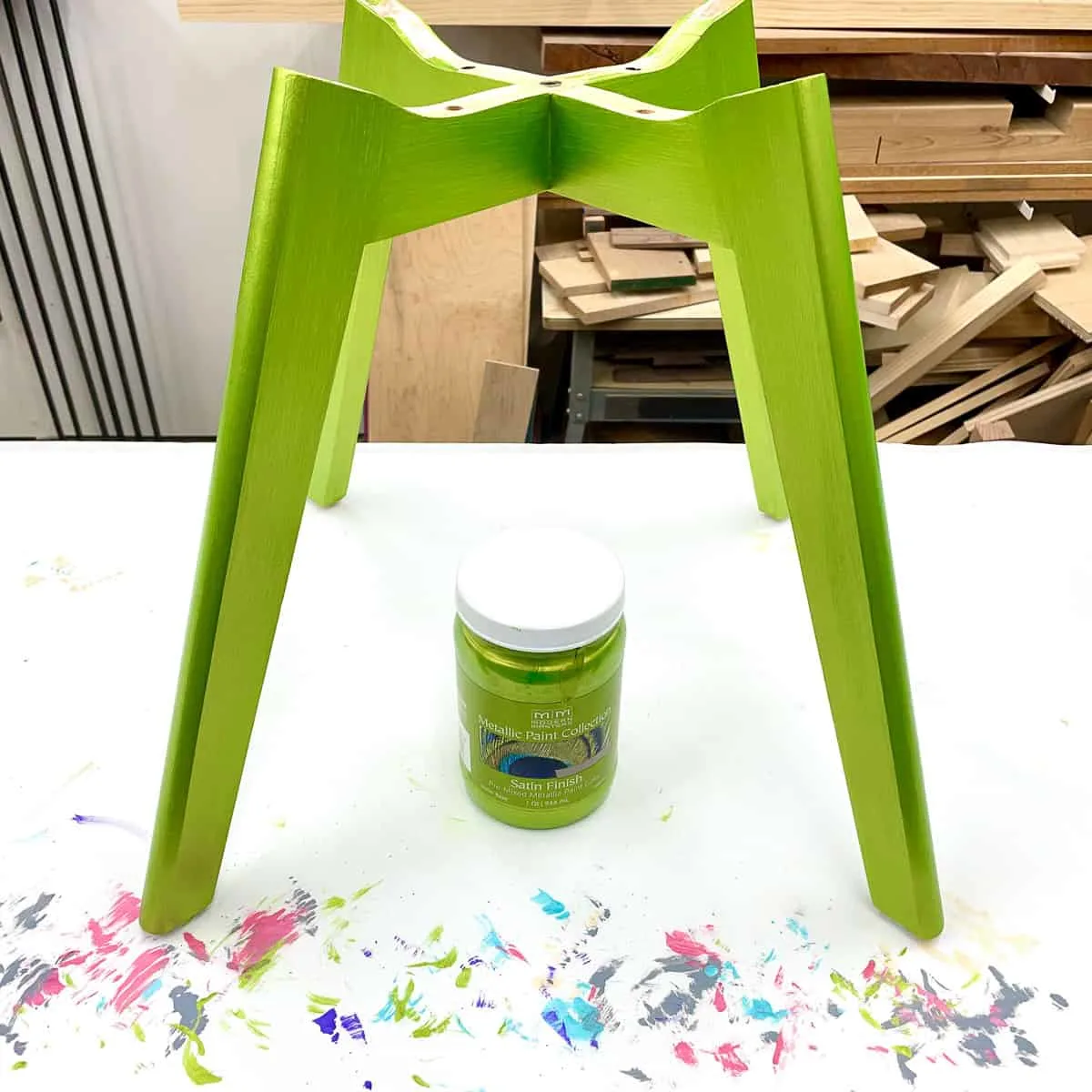 green metallic furniture paint on chair legs