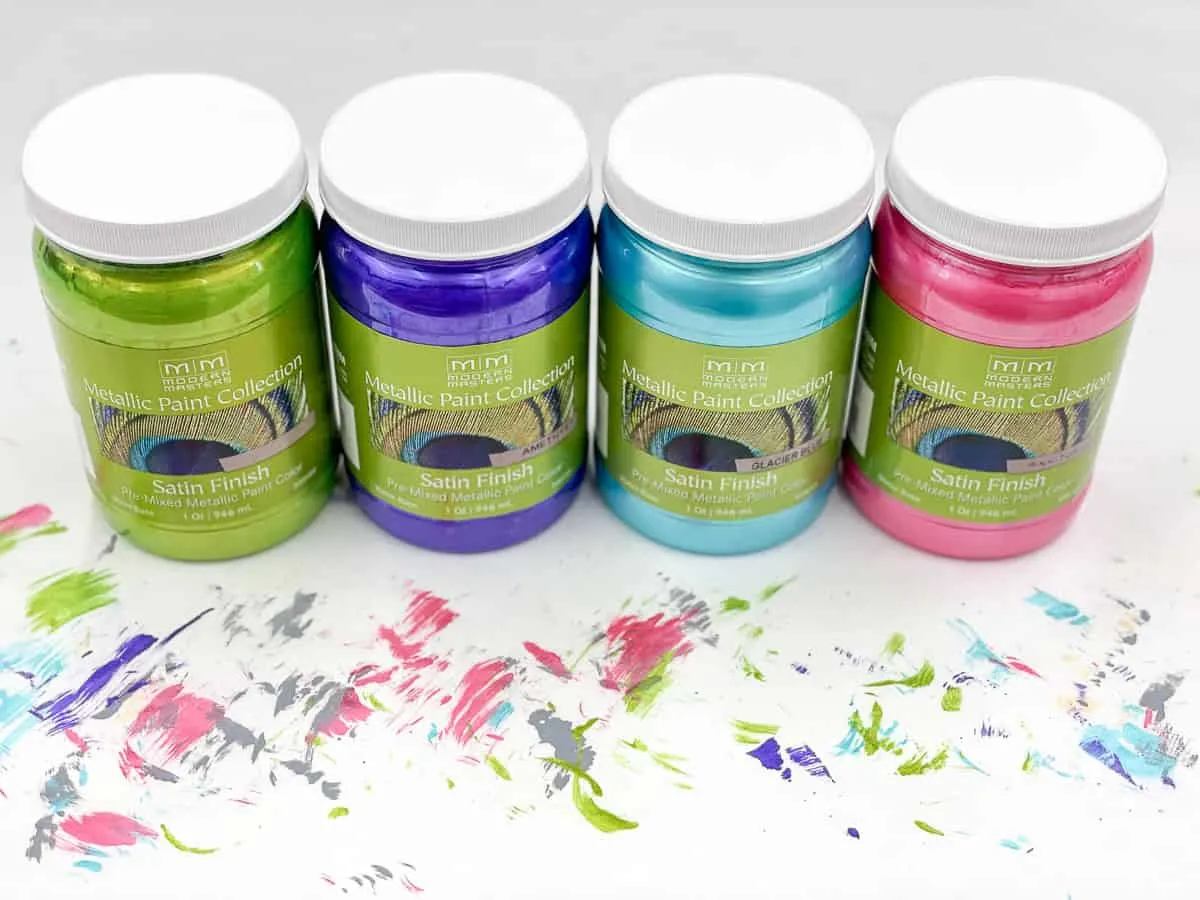 colorful metallic furniture paint in green, purple, blue and pink