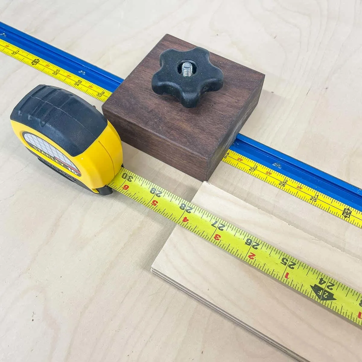 t track miter saw stop block with tape measure