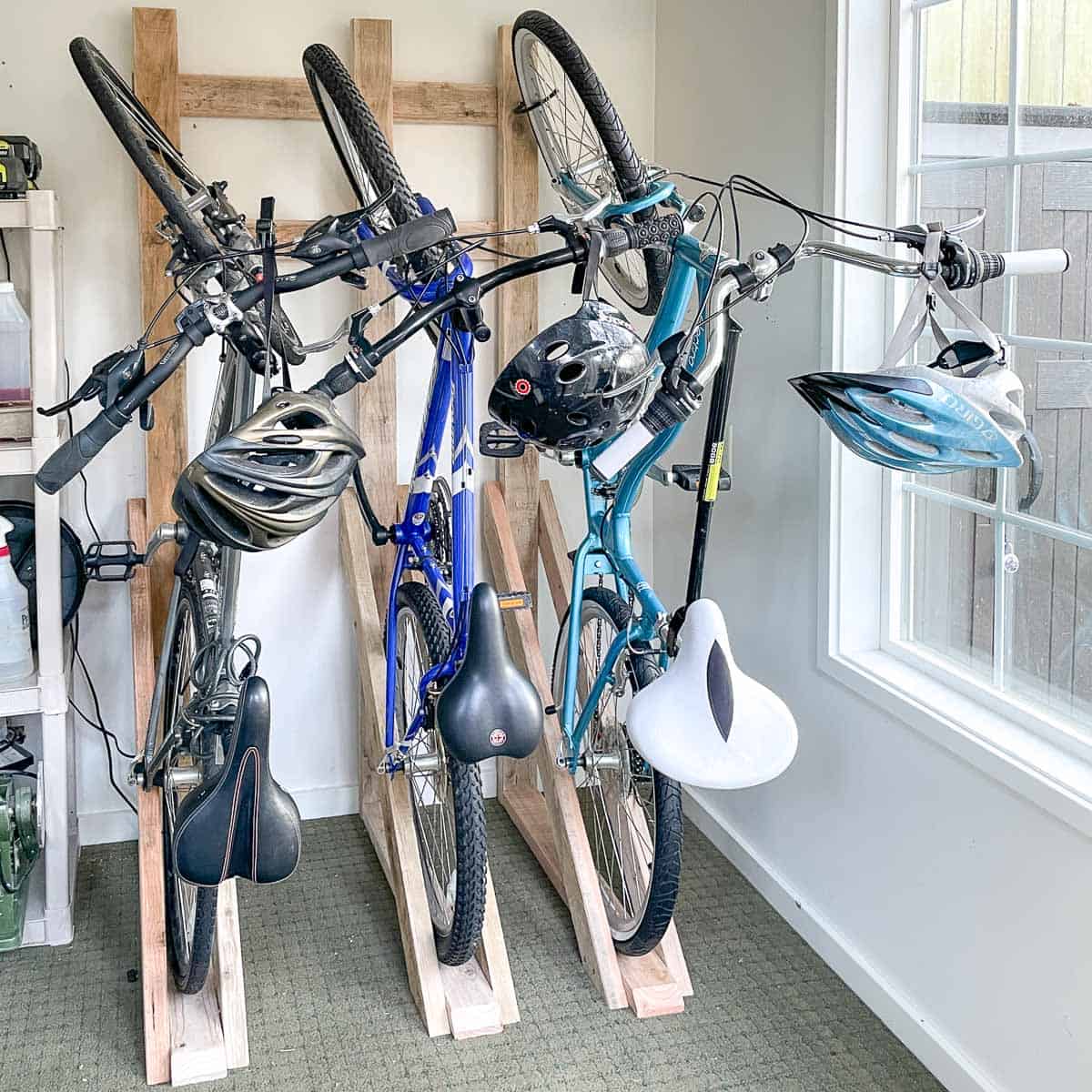 DIY garage bike rack on the wall
