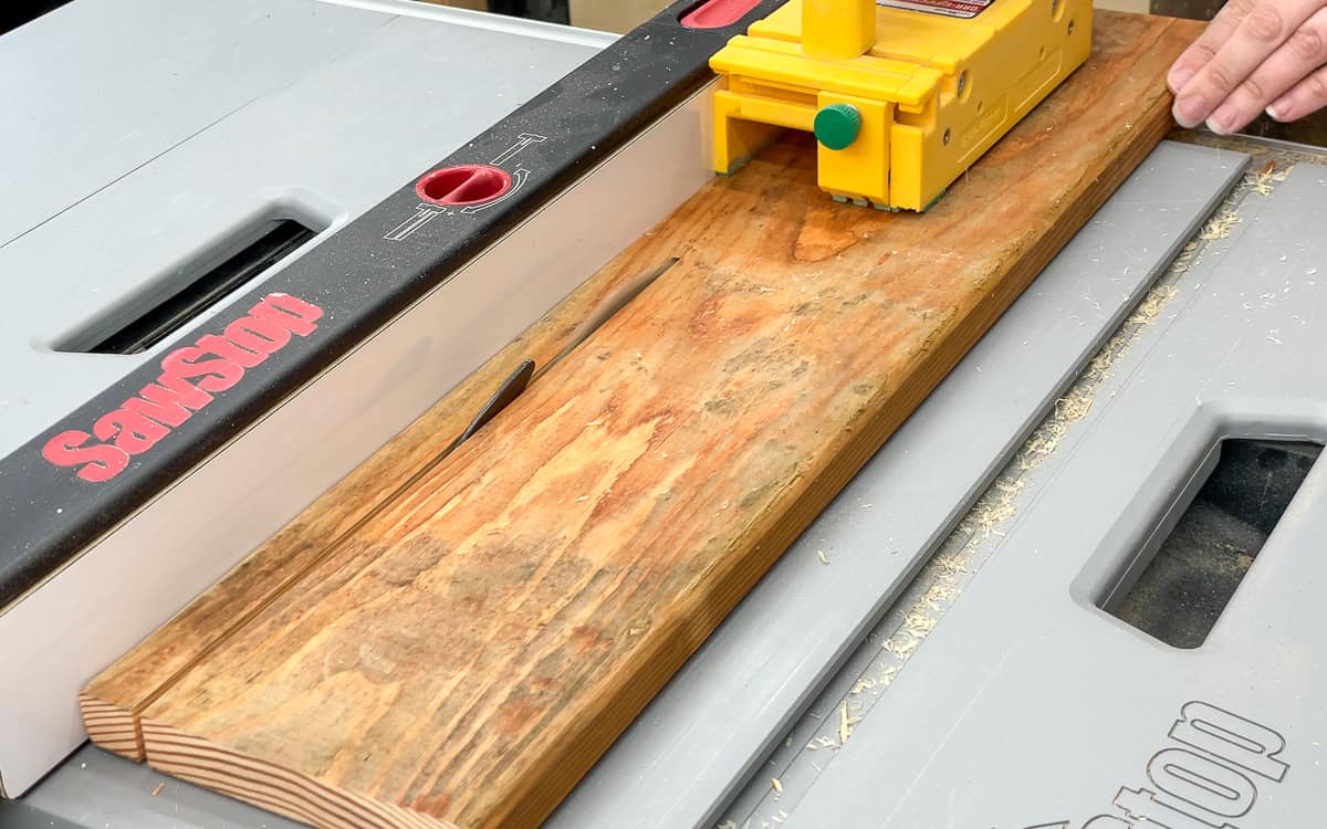 cutting cleats for DIY mini greenhouse shelves with a table saw