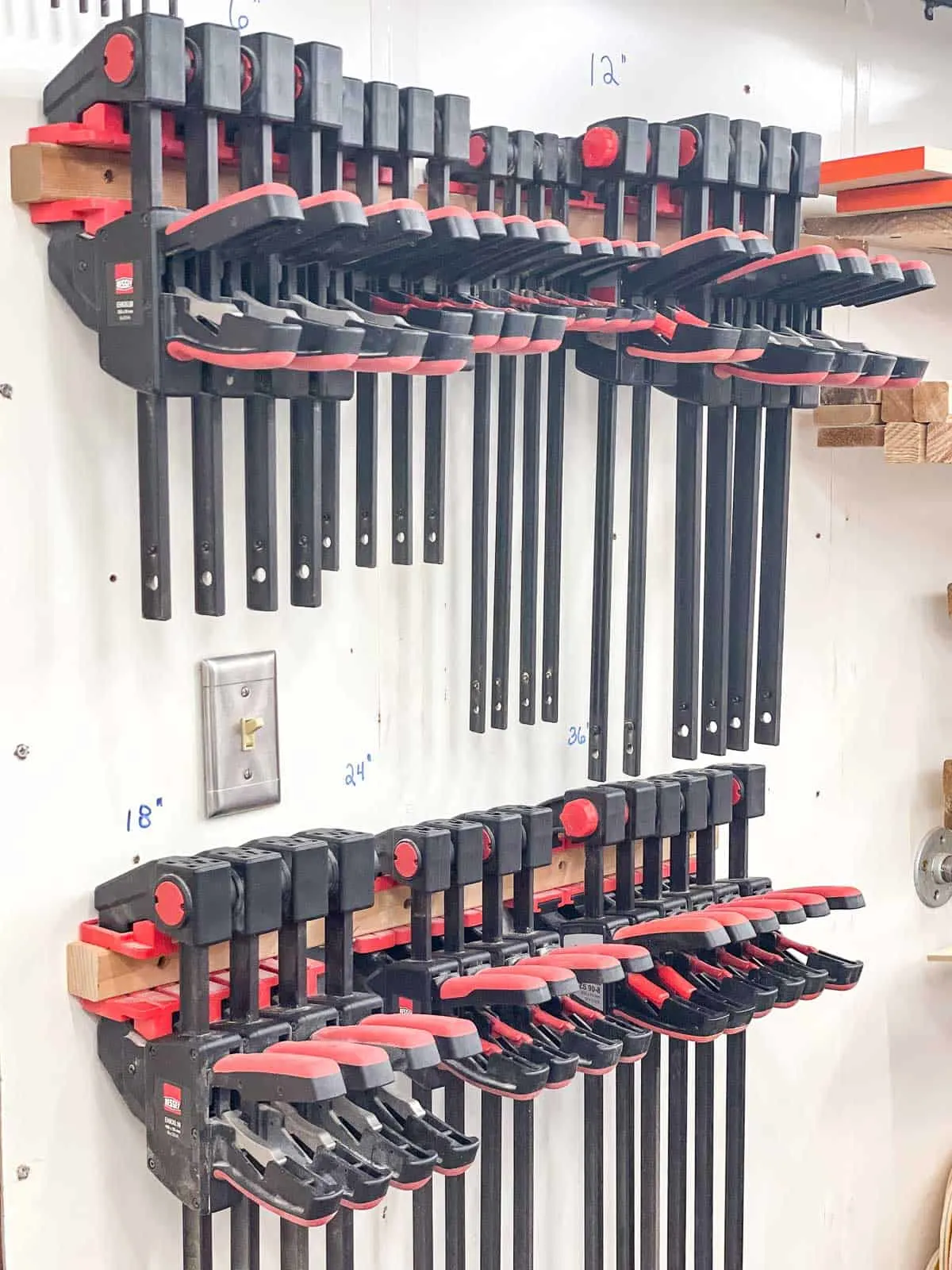 wall mounted clamp rack with Bessey quick clamps