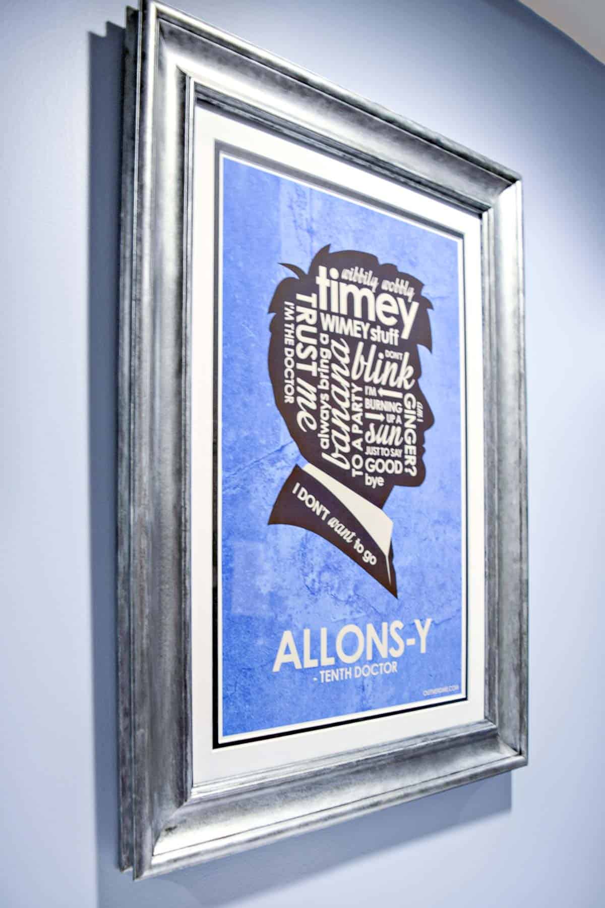 silver painted picture frame with Doctor Who print