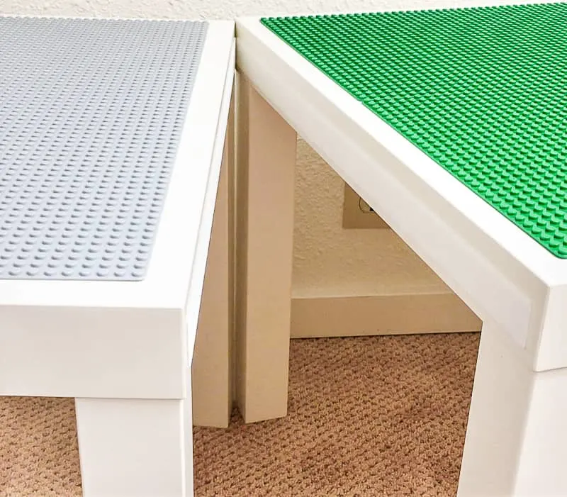 two Lego tables connected with adhesive Velcro