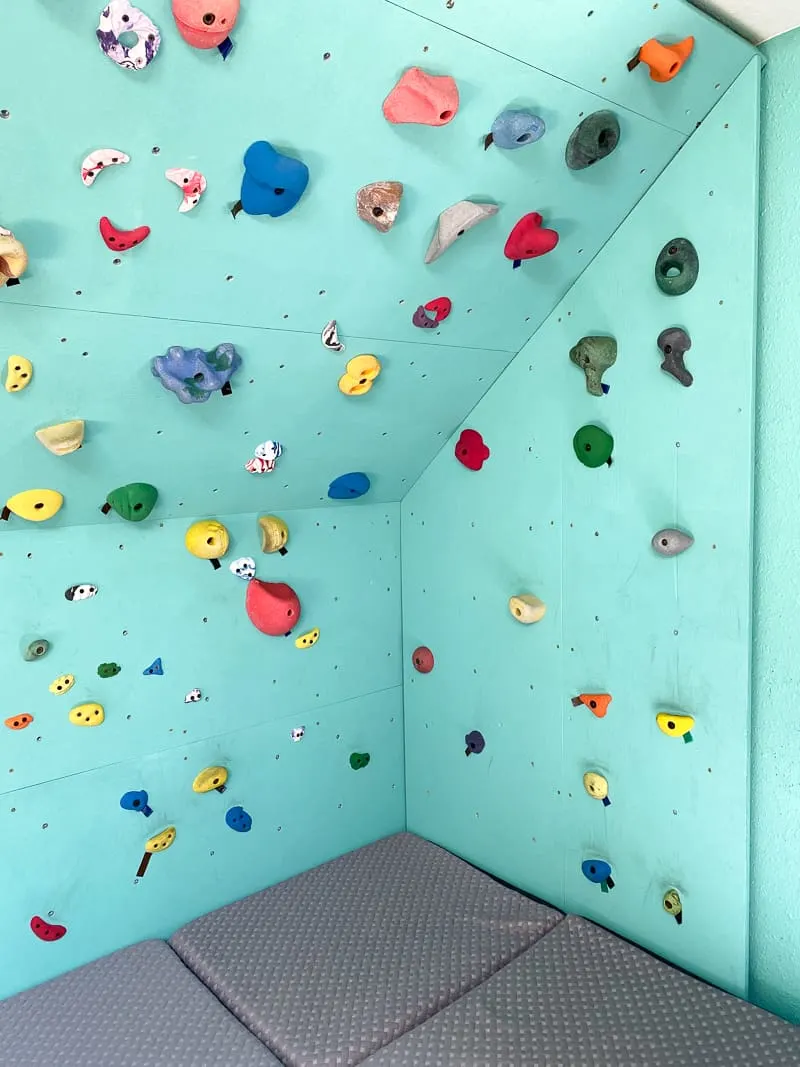 DIY climbing wall corner with holds